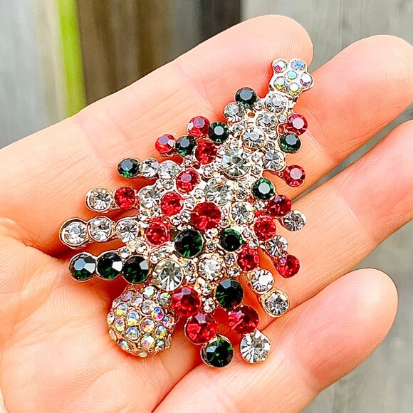 Christmas Tree Brooch Rhinestone Tree Brooch Christmas Tree Pendant - Picture 5 of 5